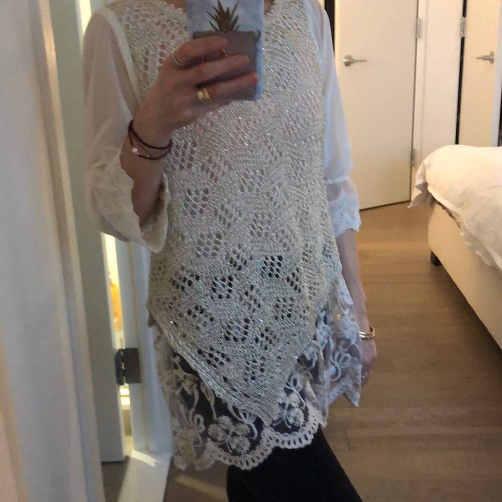 Beautiful gold lace blouse with bell sleeves